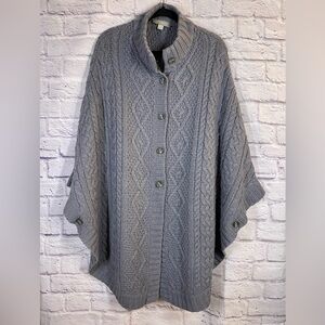 April Cornell Gray Cable Knit Button Front Poncho Sweater Size XL/XXL